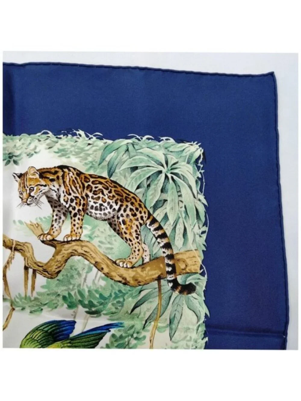 Authentic Hermès Equateur Carré 90 Silk Scarf Blue Jungle Wildlife